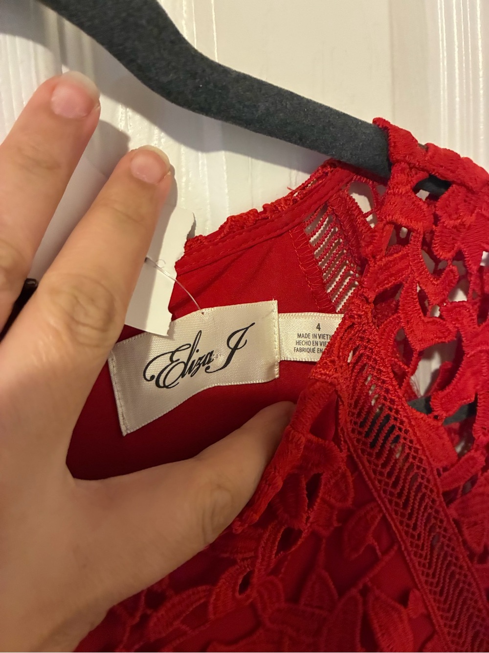 NORDSTROM Eliza J - Floral Asymmetrical Lace Dress In Red - Picture 4 of 6